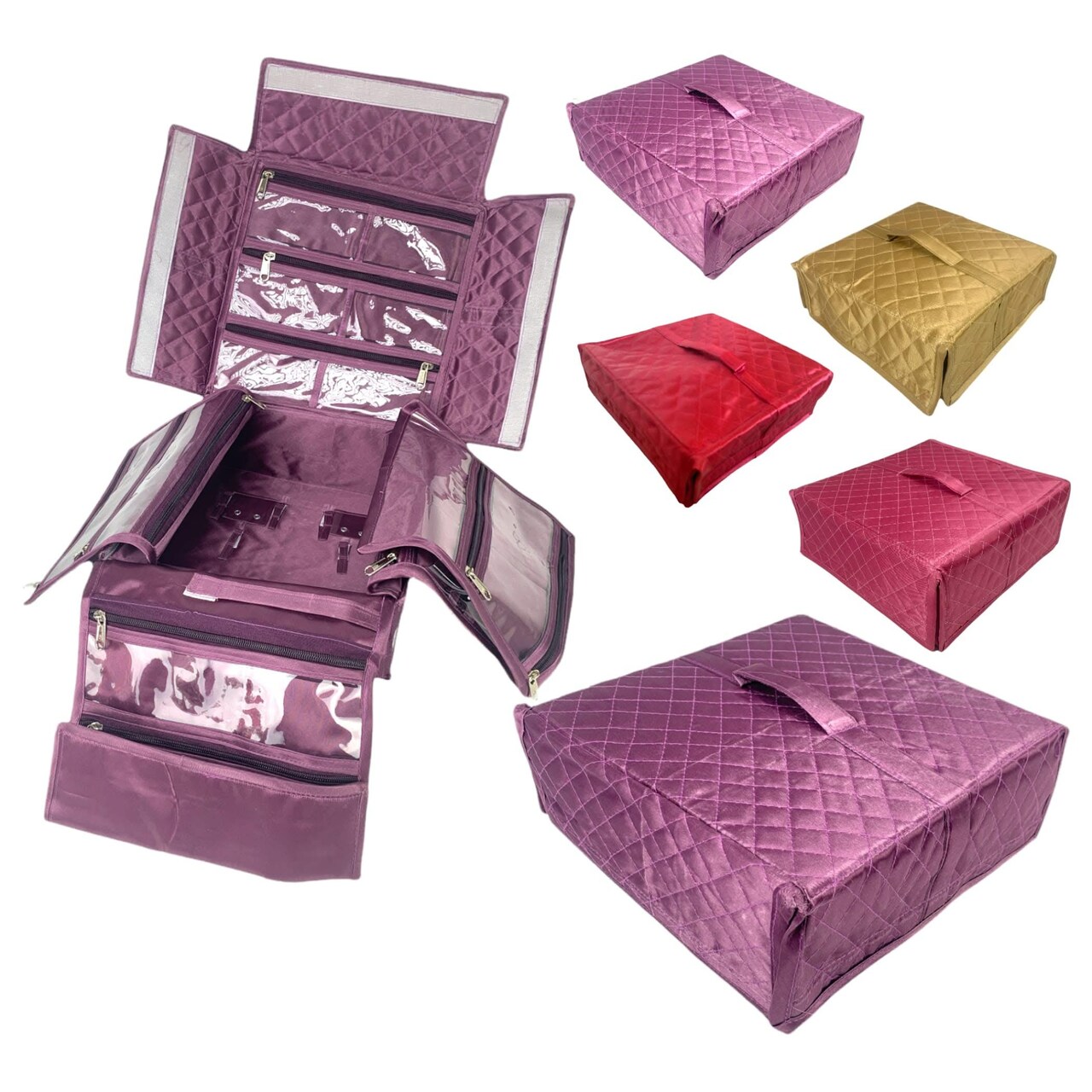 Handmade Jewelry Organizer Foldable Cloth Bag Travel Kit with Transparent Pockets for Earrings Bracelet Traveling Essentials Vanity Housewarming Gift